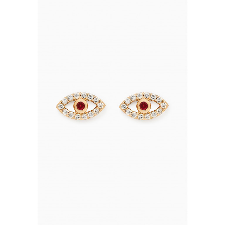 Fergus James - Evil Eye Ruby & Diamond Stud Earrings in 18kt Gold Red