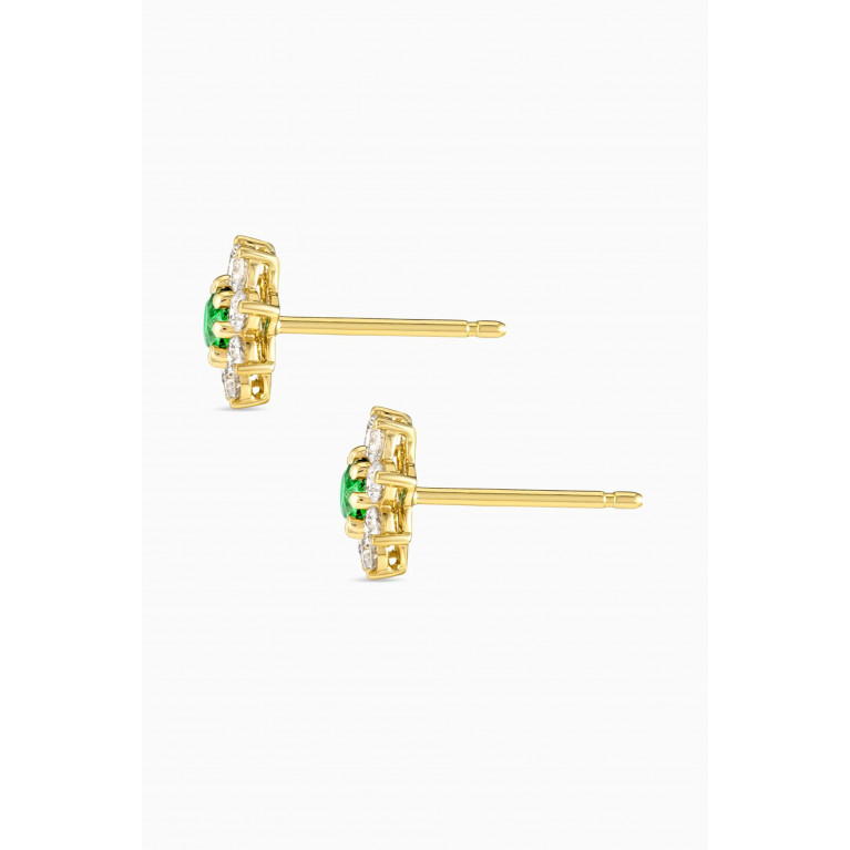 Fergus James - Mini Flower Colombian Emerald & Diamond Stud Earrings in 18kt Gold Green