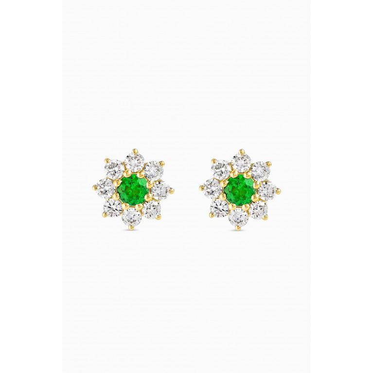 Fergus James - Mini Flower Colombian Emerald & Diamond Stud Earrings in 18kt Gold Green