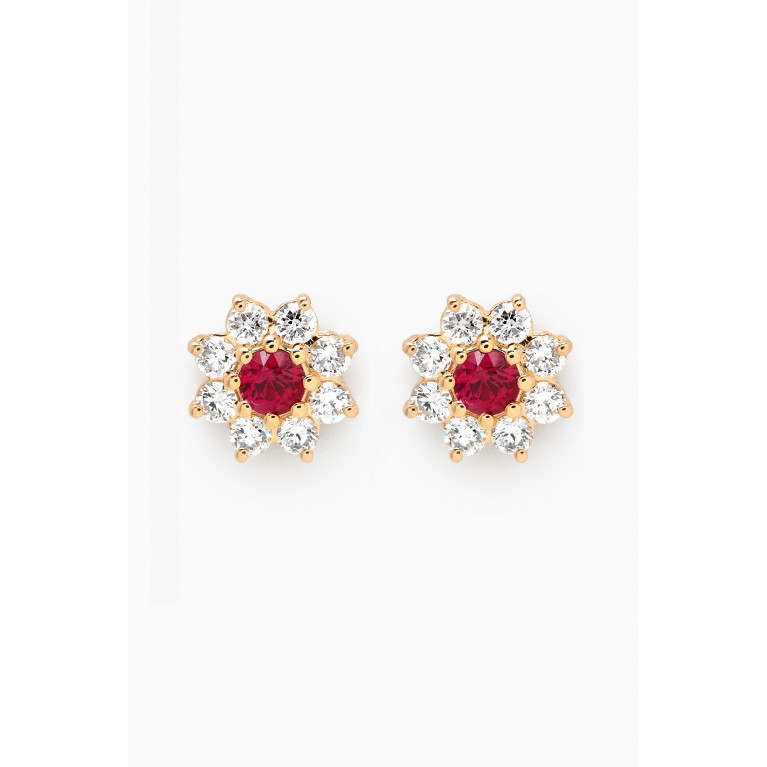 Fergus James - Mini Flower Ruby & Diamond Stud Earrings in 18kt Gold Red