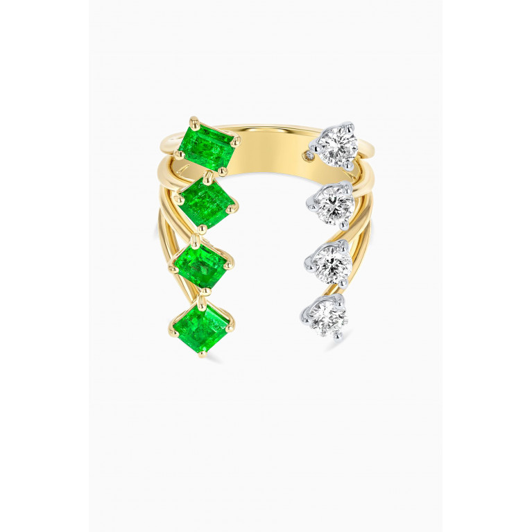 Fergus James - Waterfall Diamond & Emerald Ring in 18kt Gold