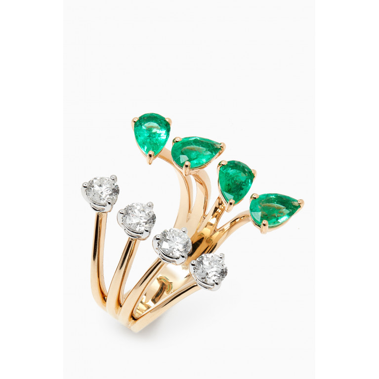 Fergus James - Waterdrop Diamond & Emerald Ring in 18kt Gold