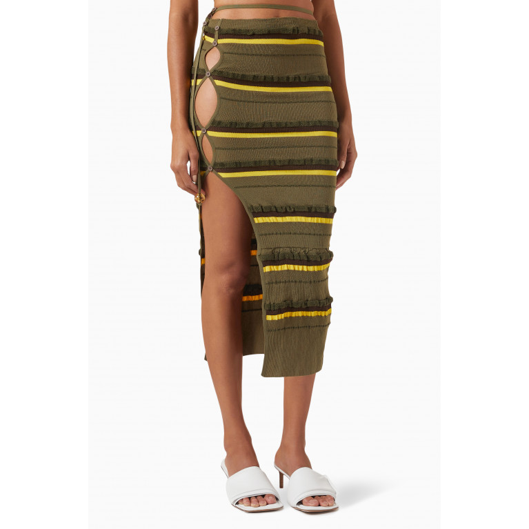 Jacquemus - La Jupe Asymmetric Striped Skirt in Bi-material Mesh