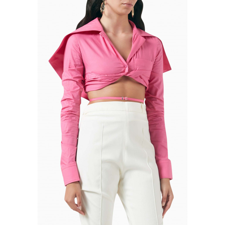 Jacquemus - La Chemise Meio Crop Shirt in Stretch-cotton Pink