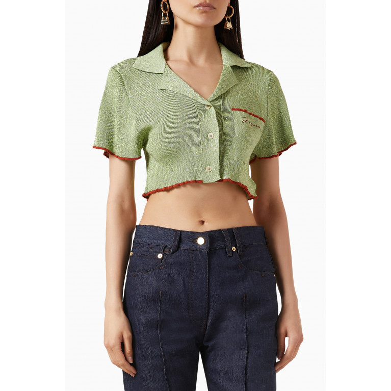 Jacquemus - Le Haut Brilho Bowling Cardigan Top in Lurex-knit Green