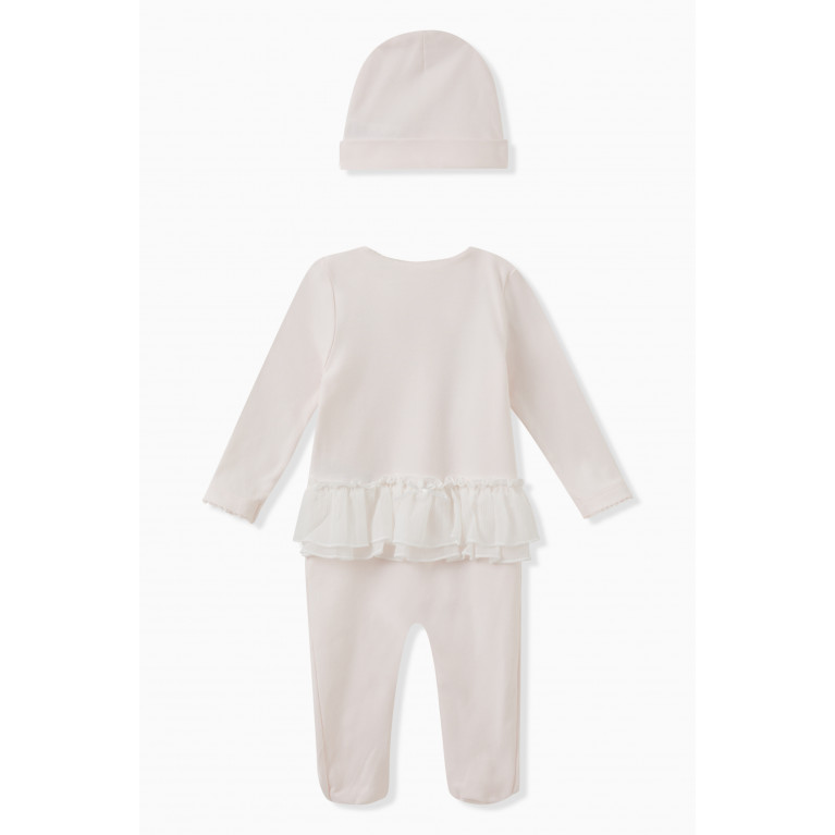 Miniclasix - Flower Detail Coverall & Hat Set in Cotton