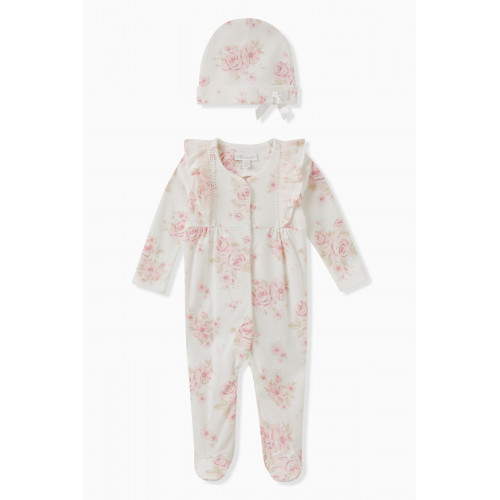 Miniclasix - Floral Print Coverall & Hat Set in Cotton