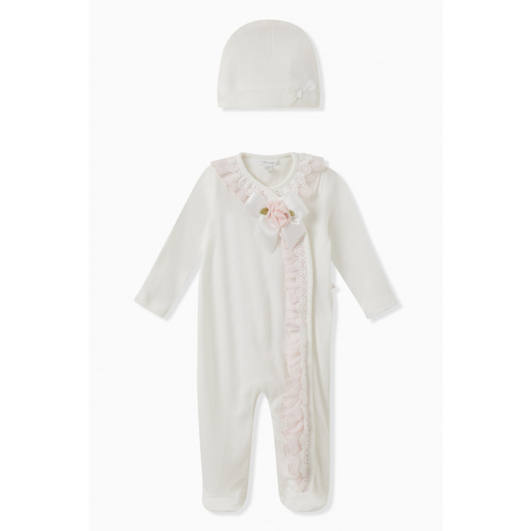 Miniclasix - Miniclasix - Bow Detail Coverall & Hat Set in Cotton
