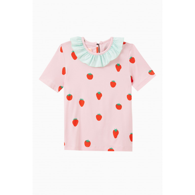 Wauw Capow - Frilled Strawberry Print T-Shirt in Rayon Stretch