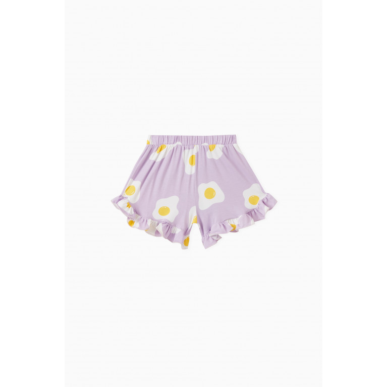 Wauw Capow - Ruffled Augusta Egg Print Shorts in Rayon Stretch