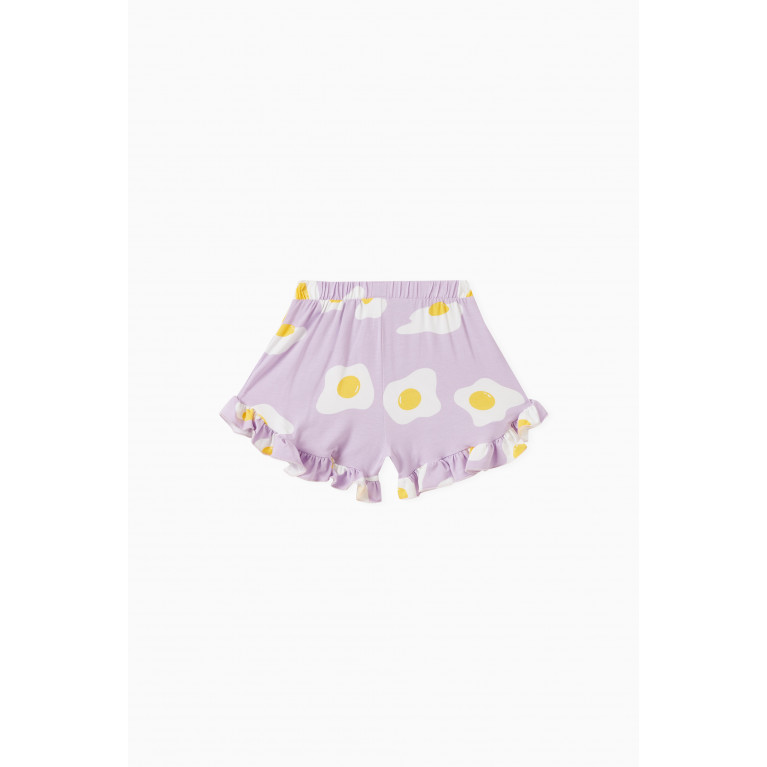 Wauw Capow - Ruffled Augusta Egg Print Shorts in Rayon Stretch