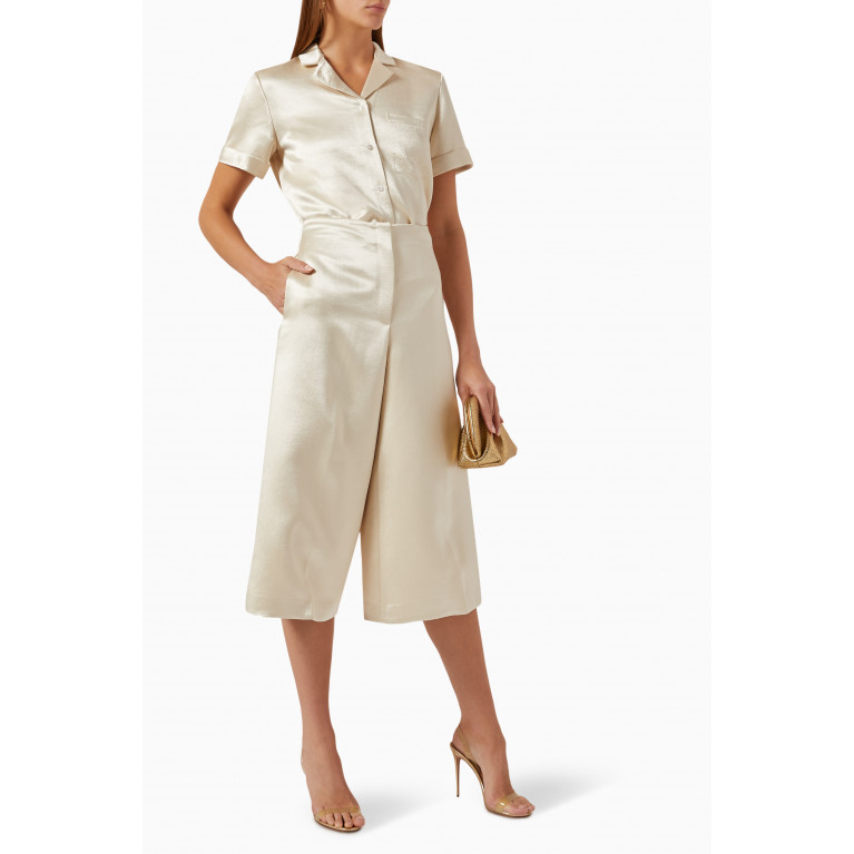 Theory - Wide-leg Culottes in Bonded-satin Neutral