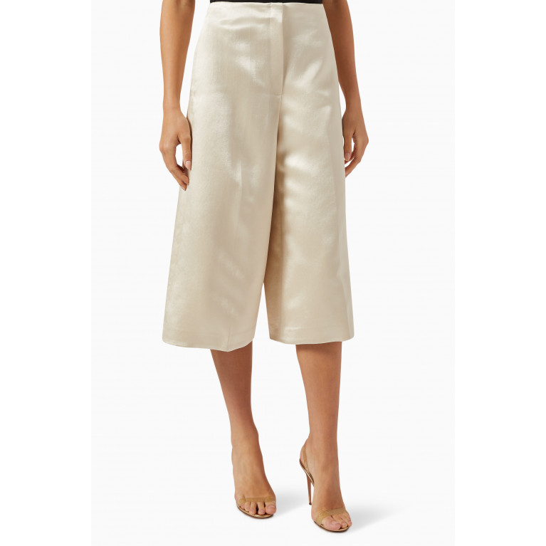 Theory - Wide-leg Culottes in Bonded-satin Neutral