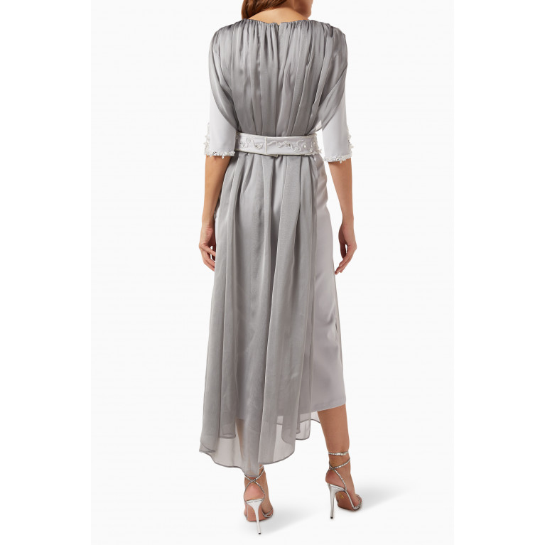 BYK by Beyanki - Crystal-embellished Belted Maxi Dress Silver