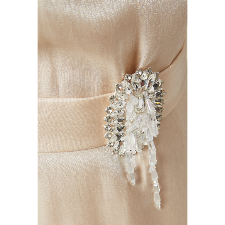 BYK by Beyanki - Drop-shoulder Embellished Shimmer Midi Dress in Cotton
