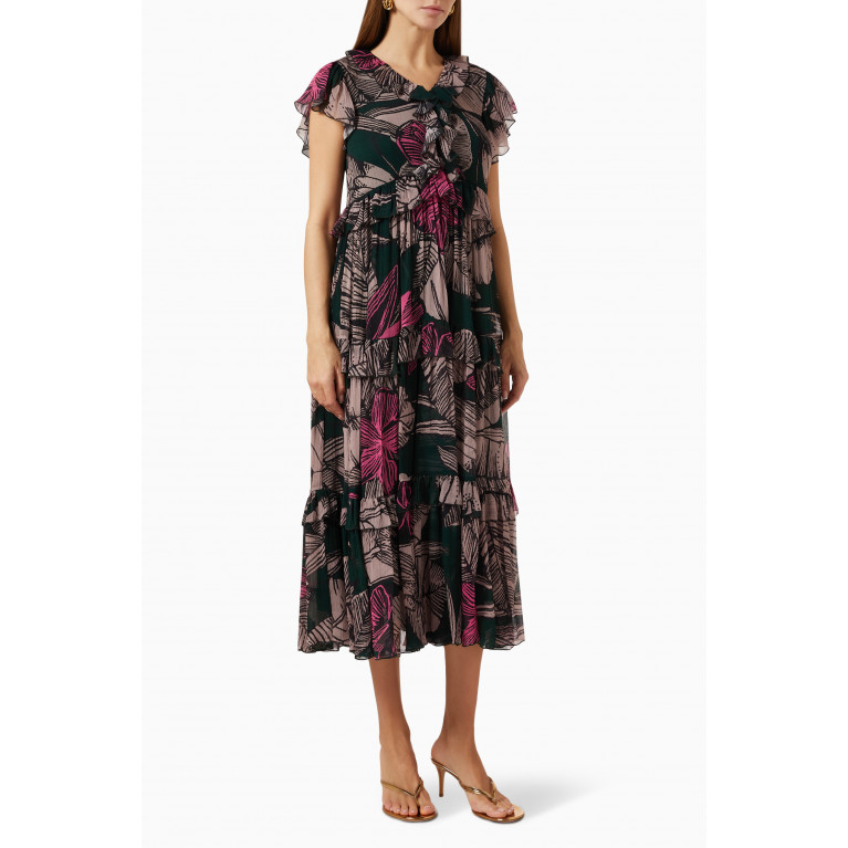 KoAi - Tiered Floral Midi Dress in Chiffon