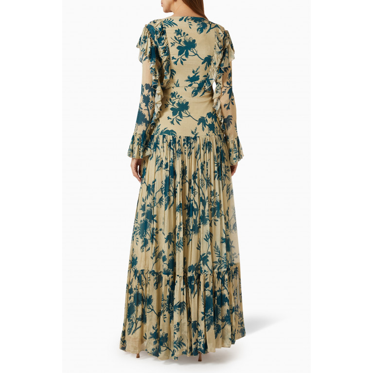 KoAi - Floral-print Frilled Maxi Dress in Chiffon
