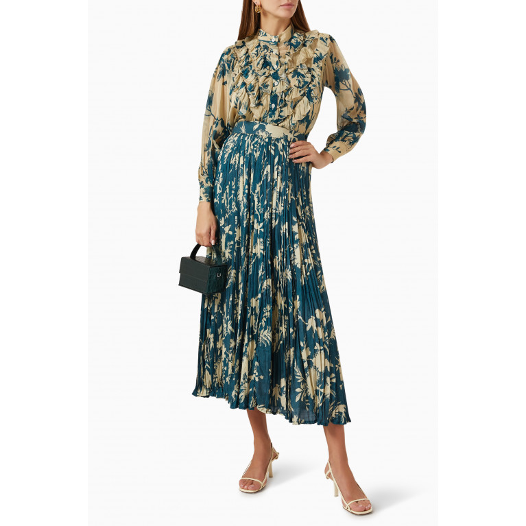 KoAi - Floral-print Pleated Midi Skirt in Chiffon
