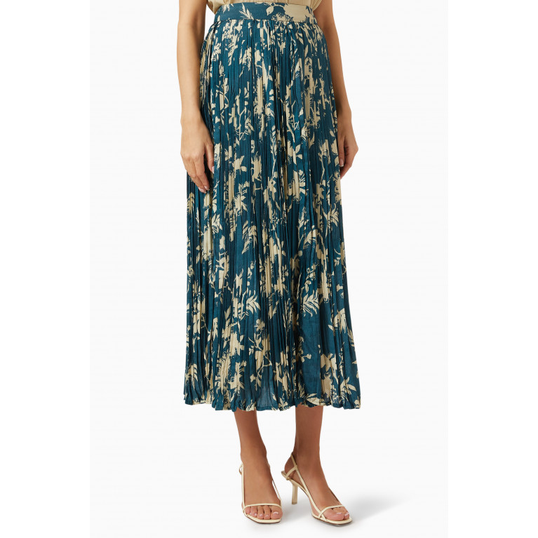 KoAi - Floral-print Pleated Midi Skirt in Chiffon