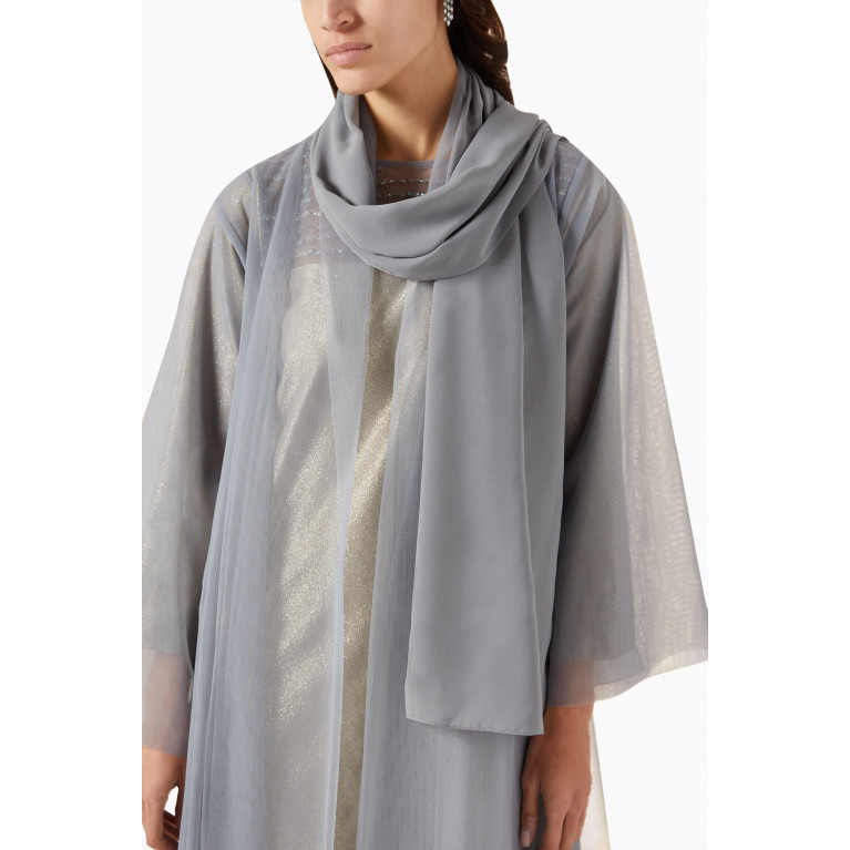 Homa Q - 3-piece Embellished Abaya Set in Tulle & Lurex-taffeta