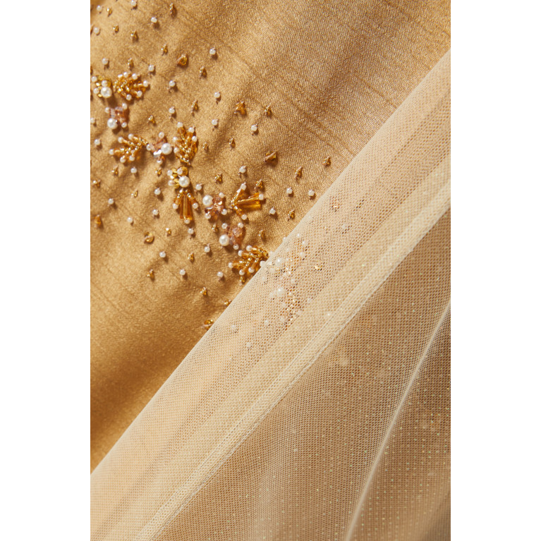 Homa Q - 3-piece Bead-embellished Abaya Set in Tulle & Raw-silk