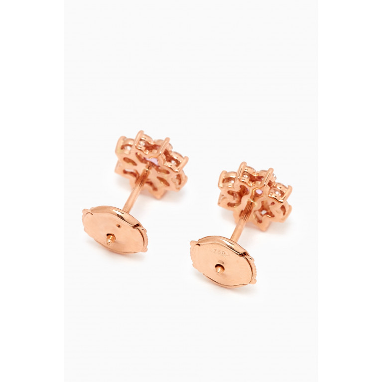 Fergus James - Mini Flower Diamond & Pink Sapphire Stud Earrings in 18kt Gold