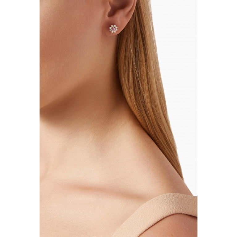 Fergus James - Mini Flower Diamond & Pink Sapphire Stud Earrings in 18kt Gold