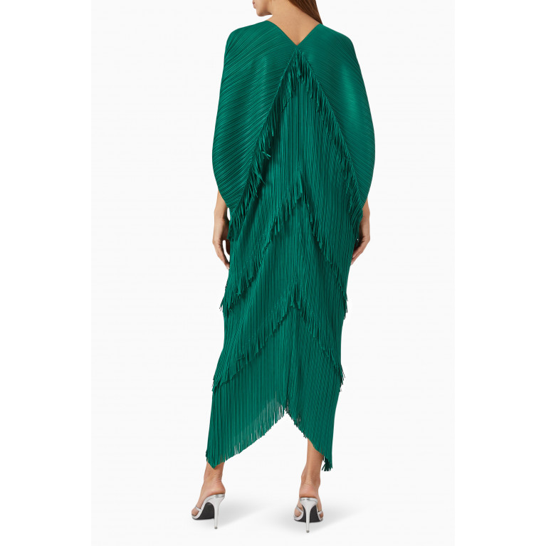 Scarlet Sage - Kimono Fringe Dress in Crinkled Nylon Green