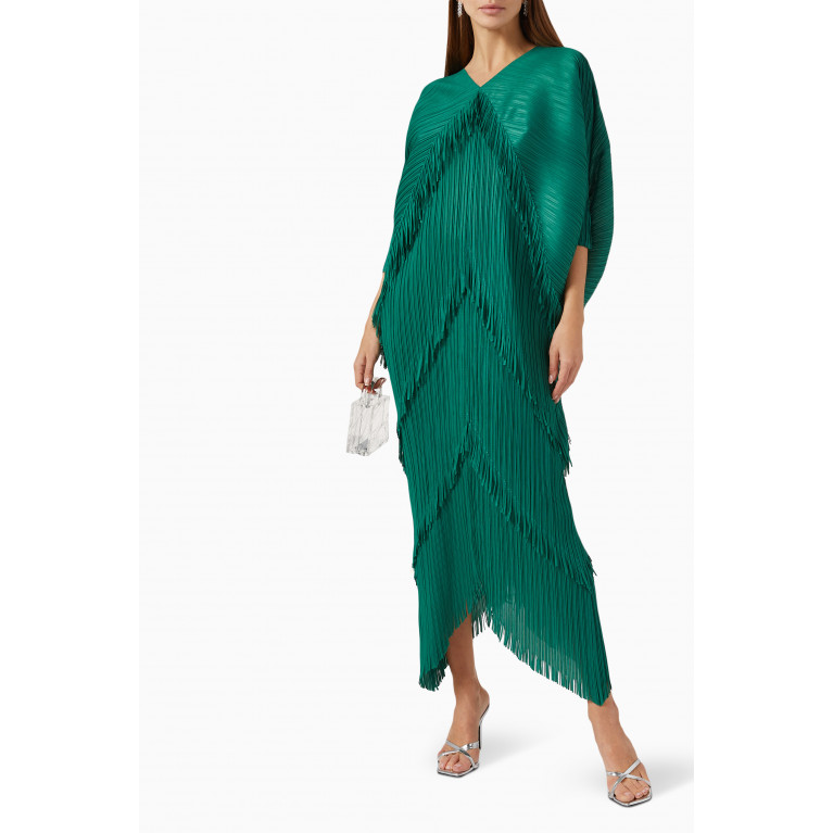 Scarlet Sage - Kimono Fringe Dress in Crinkled Nylon Green