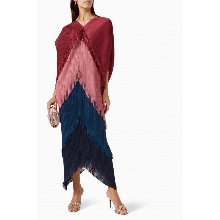 Scarlet Sage - Kimono Fringe Dress in Crinkled Nylon Multicolour