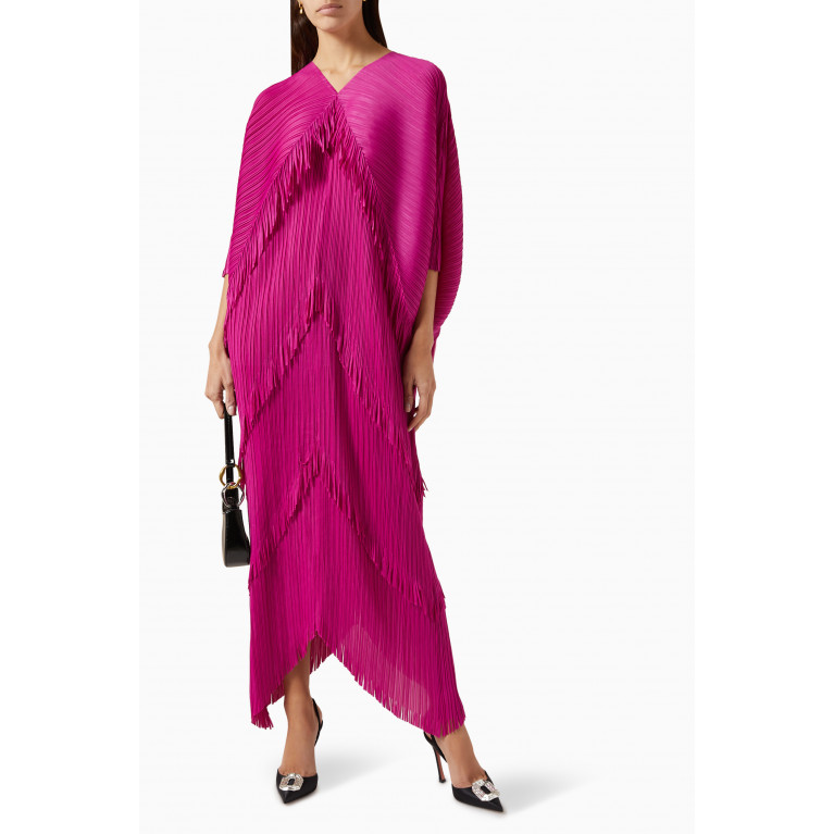 Scarlet Sage - Kimono Fringe Dress in Crinkled Fabric Pink