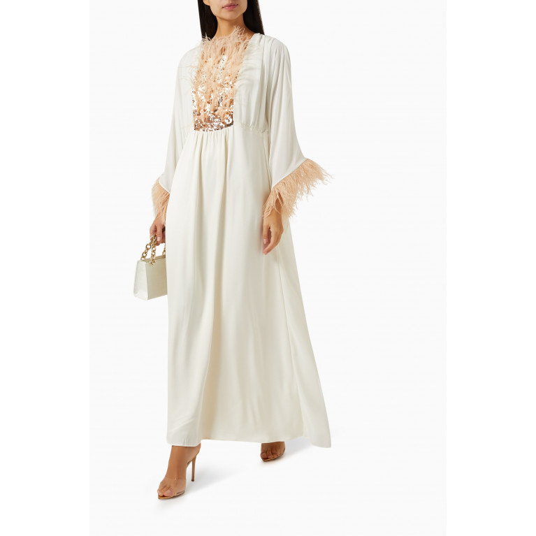 BAQA - Feather-trimmed Embellished Maxi Dress in Viscose-blend