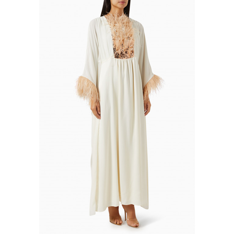 BAQA - Feather-trimmed Embellished Maxi Dress in Viscose-blend