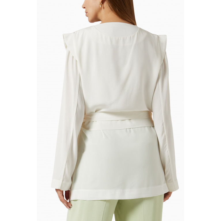 Hukka - Brooch-embellished Belted Jacket in Viscose White
