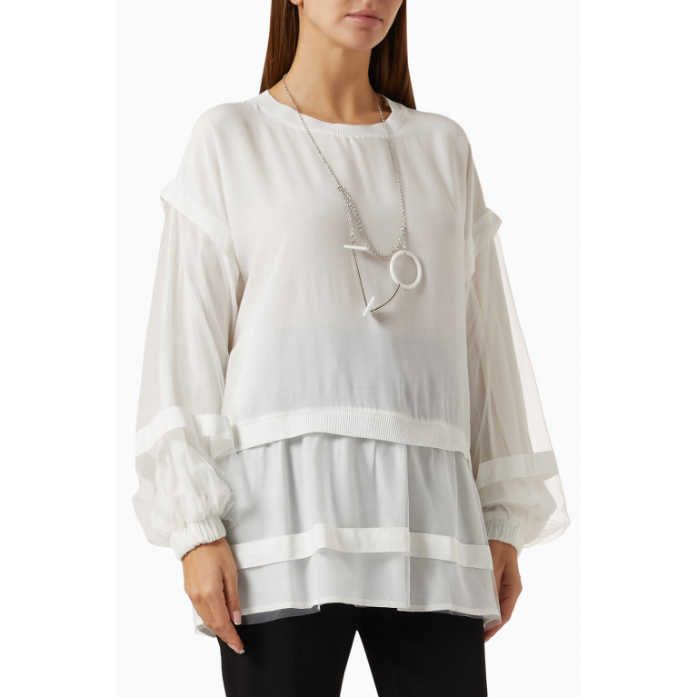 Hukka - Necklace-detail Tiered Blouse in Viscose White