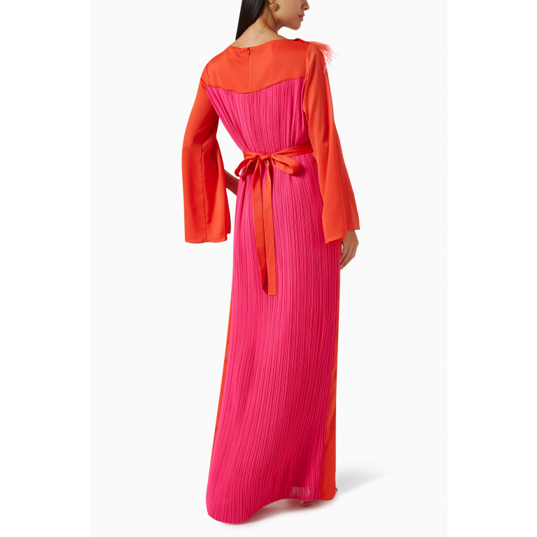 BAQA - Feather-trimmed Pleated-back Maxi Dress in Chiffon