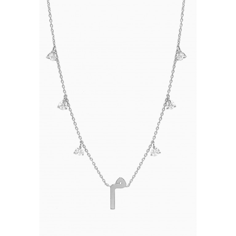 HIBA JABER - Diamond Droplet Initial Necklace - Letter "M" in 18kt White Gold