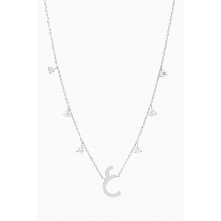 HIBA JABER - Diamond Droplet Initial Necklace - Letter "3ein" in 18kt White Gold