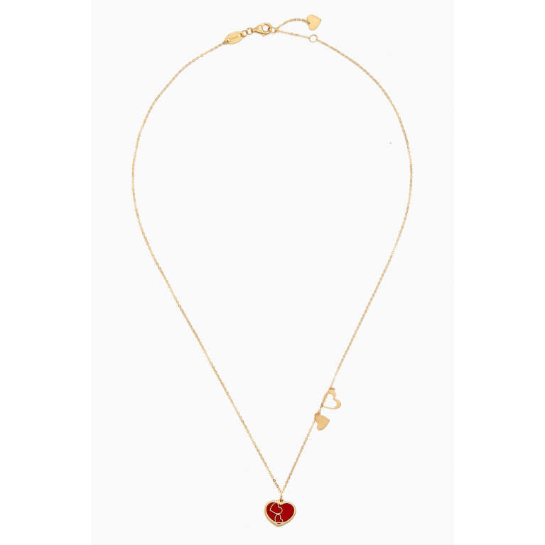 Damas - Heart Coral Pendant Necklace in 18kt Gold