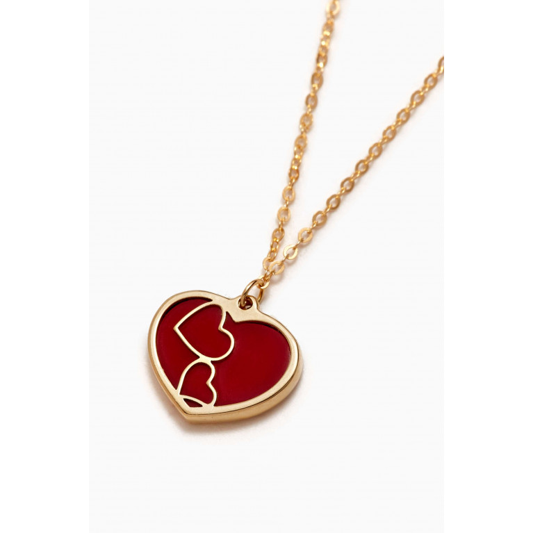Damas - Heart Coral Pendant Necklace in 18kt Gold
