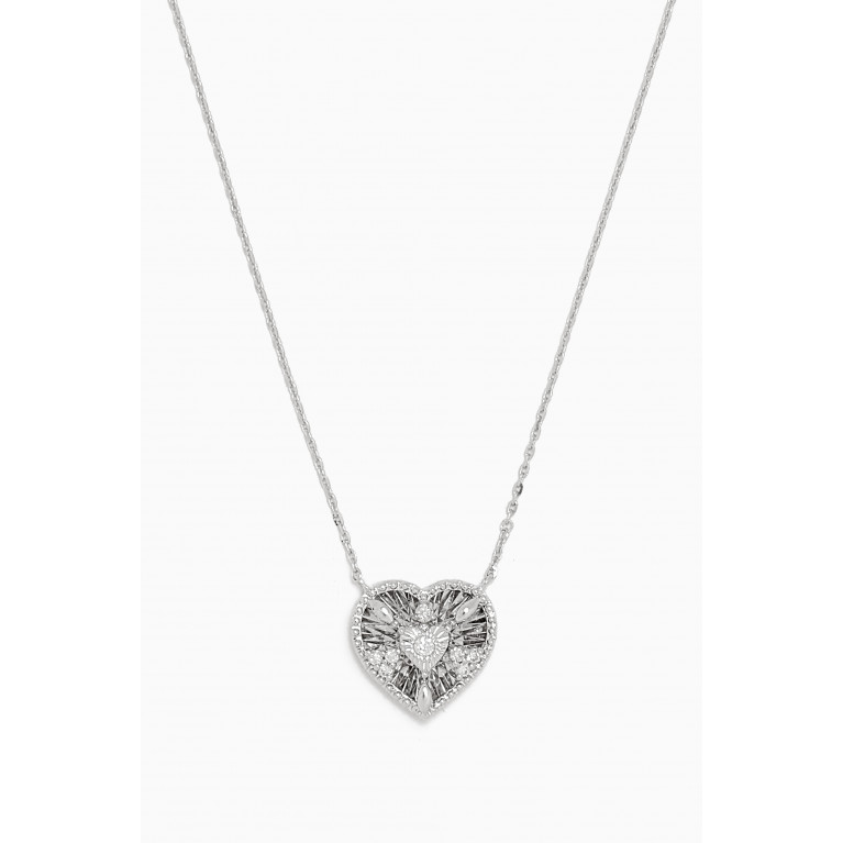 Damas - Studded Diamond Heart Pendant Necklace in 18kt White Gold