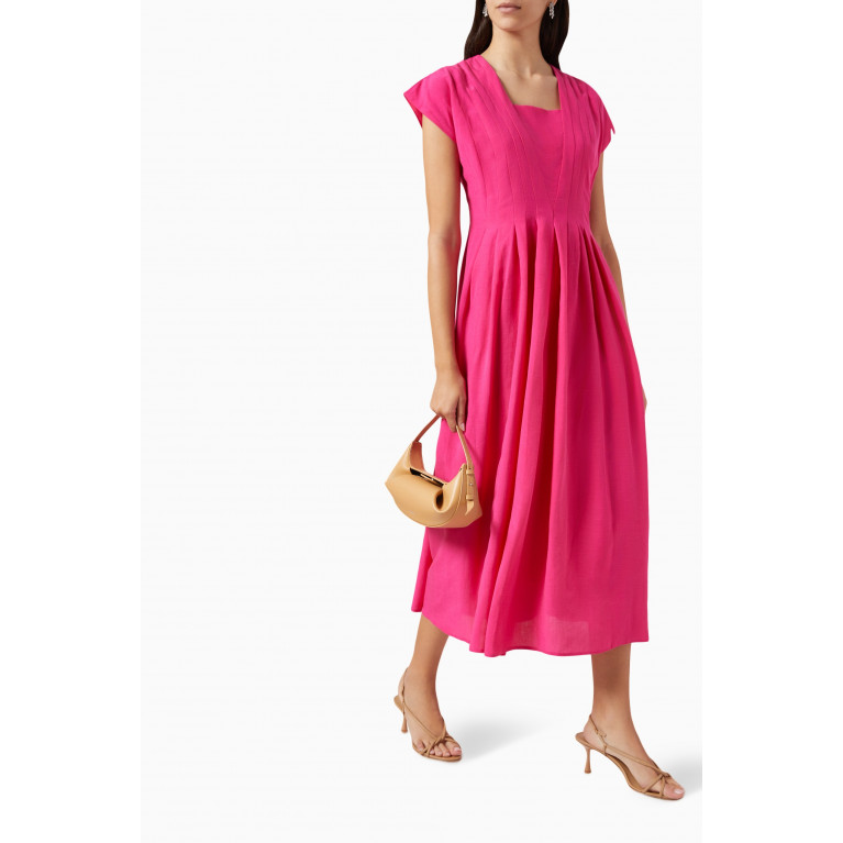 Mimya - Pleated Midi Dress in Tencel-blend Pink