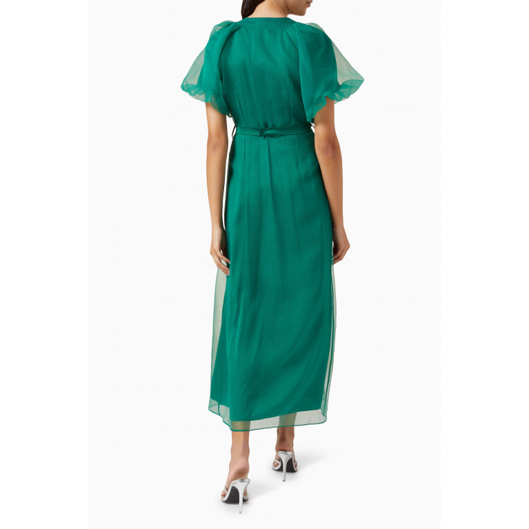 Mimya - Belted Midi Dress in Organza Green