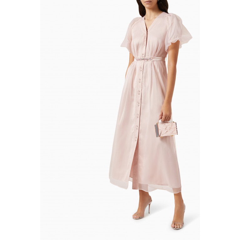 Mimya - Belted Midi Dress in Organza Pink