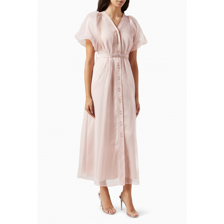 Mimya - Belted Midi Dress in Organza Pink
