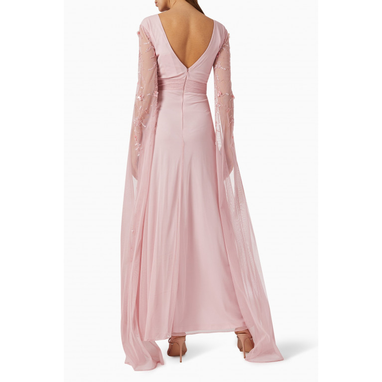 Raishma - Embellished Cape Gown in Sheer Sequin Pink