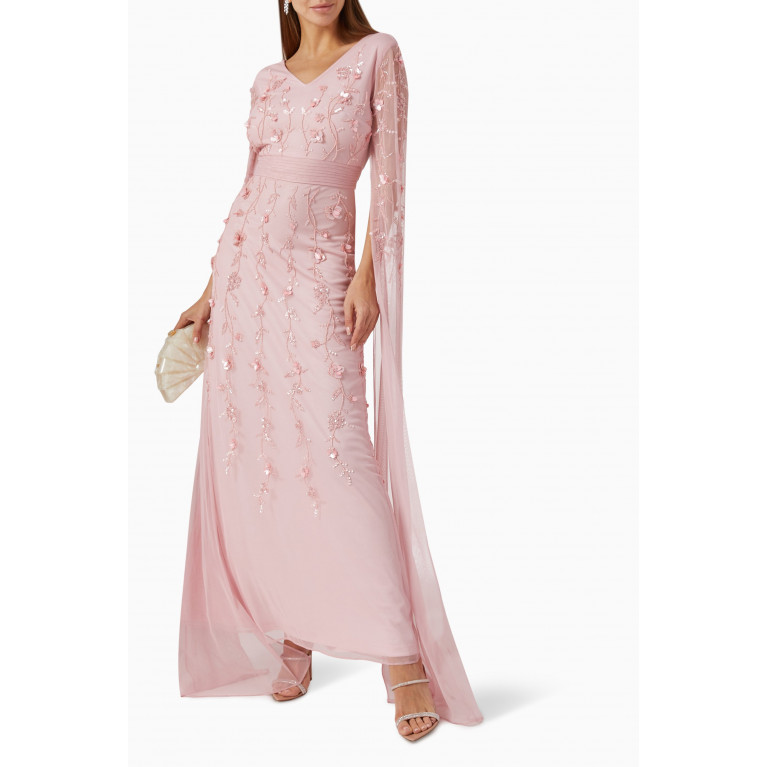 Raishma - Embellished Cape Gown in Sheer Sequin Pink