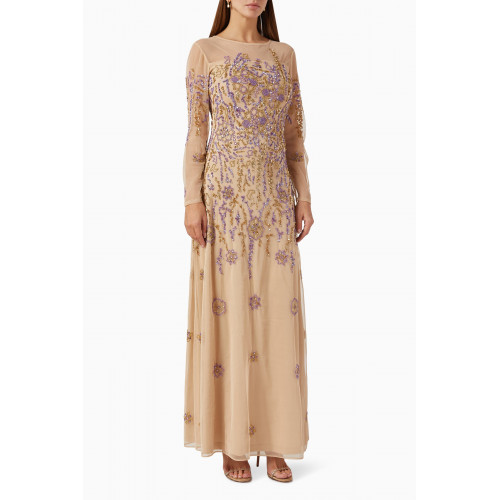 Raishma - Beaded Floral Gown in Tulle