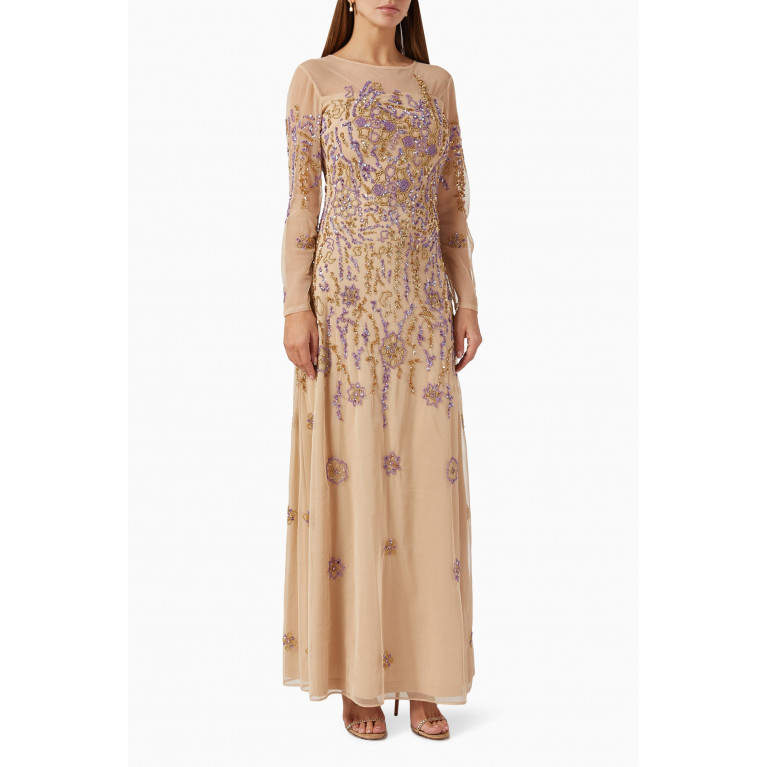 Raishma - Beaded Floral Gown in Tulle