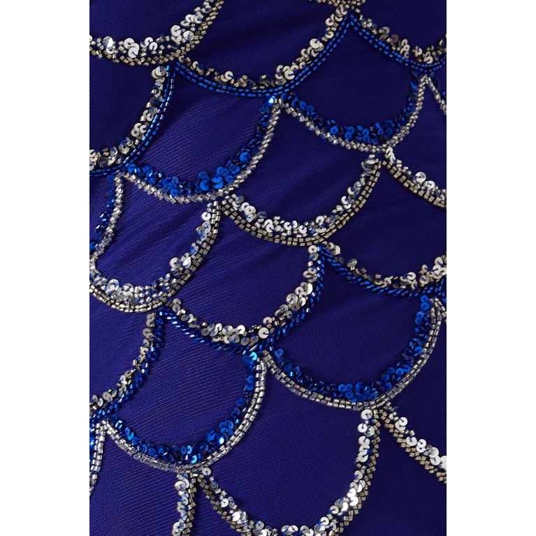 Raishma - Beaded Scallop Gown and Bolero Set in Tulle Blue